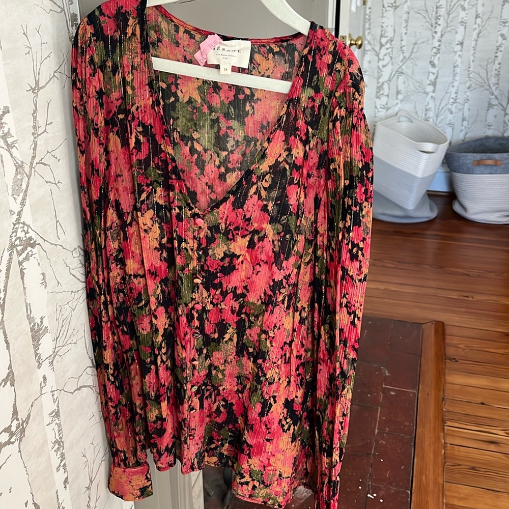 EUC Sézane Floral Blouse with Lurex detail size 34